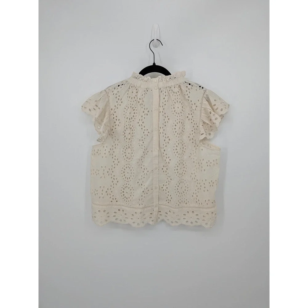 Jennifer Grace Eyelet Top Womens XL Cream Ruffle Sleeve Boxy Cottagecore NWT - Picture 7 of 10